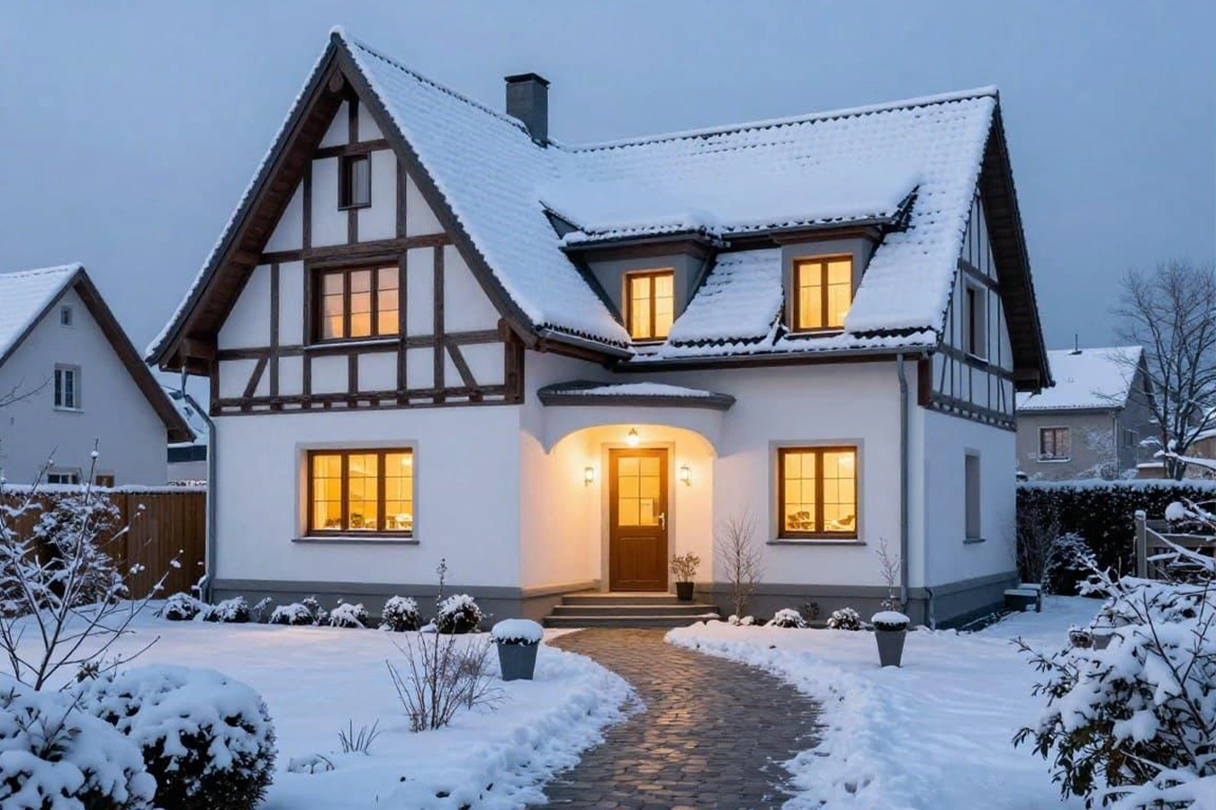 Geräumte Einfahrt eines Einfamilienhauses im Winter